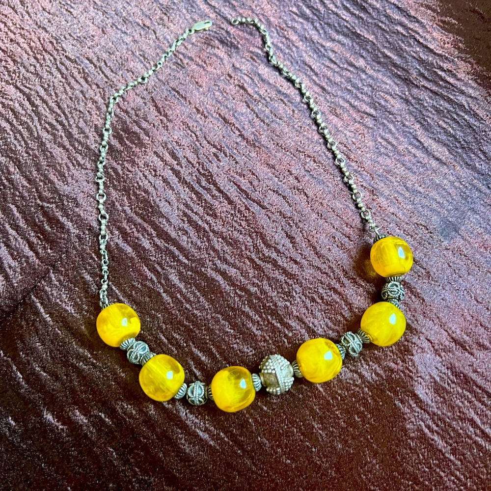 Silver and amber necklace